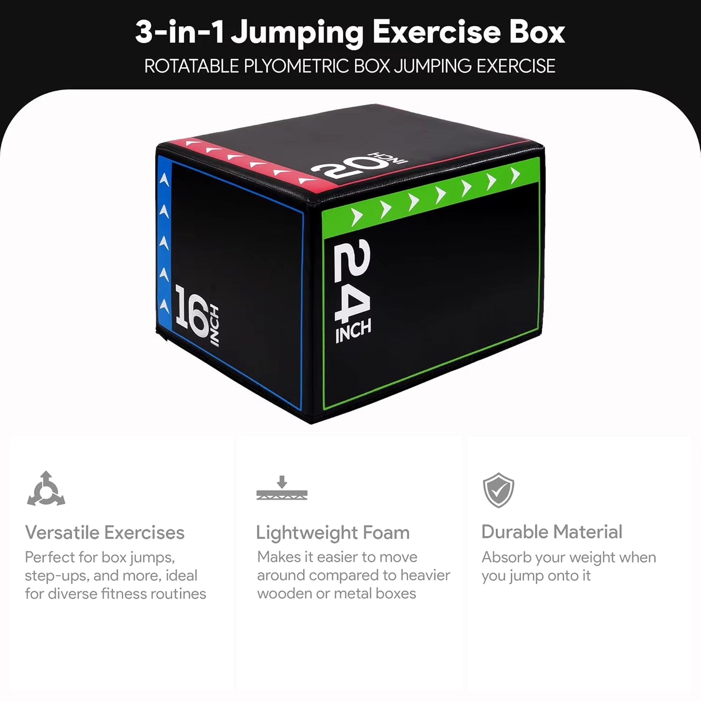 Jumping Plyo Exercise Box 3 in 1 Home Gym Workout 16 Lbs, Multicolor